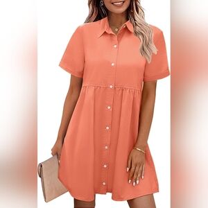 Coral Button-Down Shirt Dress